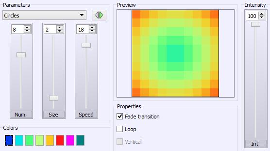MATRIX EFFECT Direction selector Effect selector The Matrix effect creates color effects for device matrices with RGBW / CMY circuits.