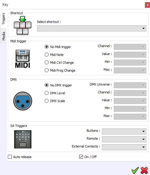 Assign a DMX-IN trigger Use the DMX input of the interface and assign any input DMX channels as a trigger.
