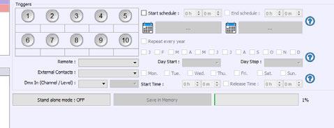 WRITING AND UPDATING THE STAND ALONE MEMORY Only scenes placed in the scenes to load in memory list can be written into the interface memory: Scene List and SA memory writing Simply drag and drop a