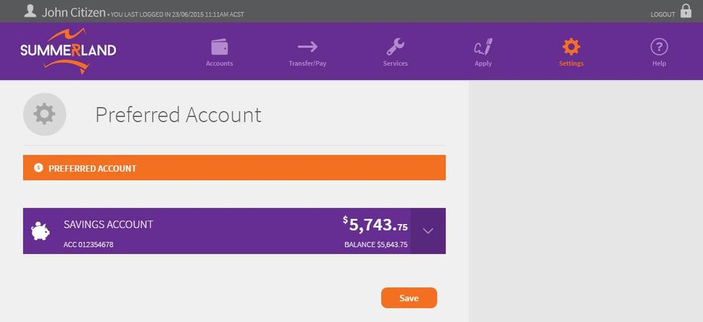 33. Preferred Account The Preferred Account is the default account which will appear first as the From Account for all transfers in Internet Banking.