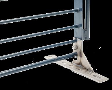 GATING OPTIONS AND ACCESSORIES The quick attach stainless steel foot with gusset is placed between the bottom two rods and bolted to the upright to provide support for the gate before
