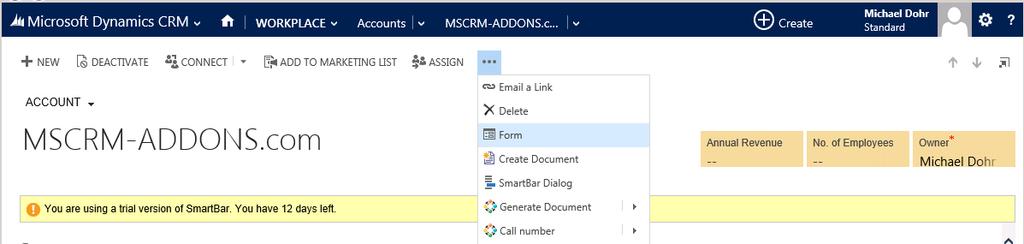 6. How to embed SmartBar in the entity form SmartBar for MS CRM 2013 can also be embedded into the entity form at a preferred place. This can be done via web resources.