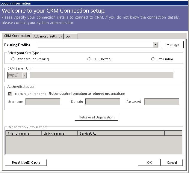 3.1.4 Configure CRM Server To configure your CRM Server, select your Profile or create a new one and select your CRM Server type: Choose the server path and add