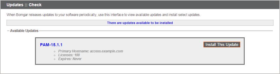 Check for Updates to Install Bomgar PA Software Bomgar Appliance updates are installed from the /appliance web interface on the Updates page.