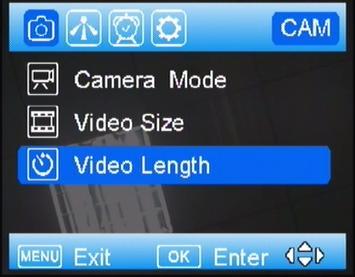 2) Video Length Video length is the length per captured video clip. The video length is from 5s to 60s. The default setting is 10s.