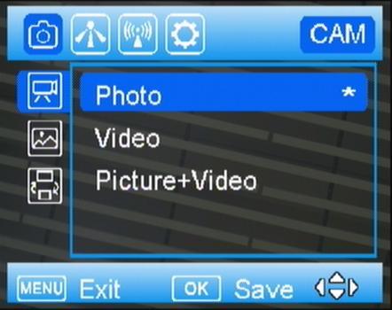 Camera mode settings 6.5.1 CAM TAB Figure 19 CAM menu Figure 20 Camera mode Press menu button, then you will see the screen shown in Fig.