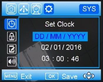 7 SYS TAB Set Clock Enter to set the date and time.