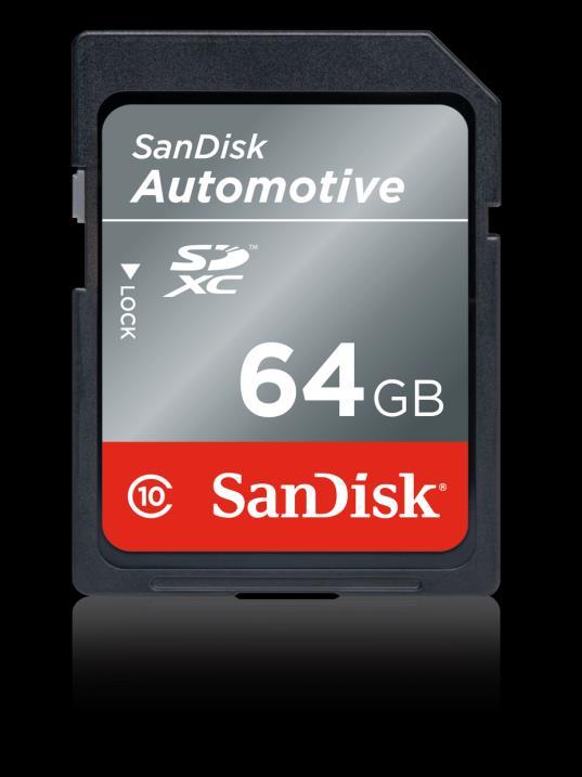 SanDisk Automotive SD Cards Key Product Features 8-64 GB 1,2, Ultra High Speed Advanced Automotive feature set Operating Temp: -40 o C to +85 o C Quality: Low manufacturing DPPM Flow,