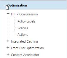 Configuring Optimization on NetScaler NetScaler provides a flexible, comprehensive suite of optimization capabilities that can be categorized as follows : HTTP Compression Integrated Caching Front