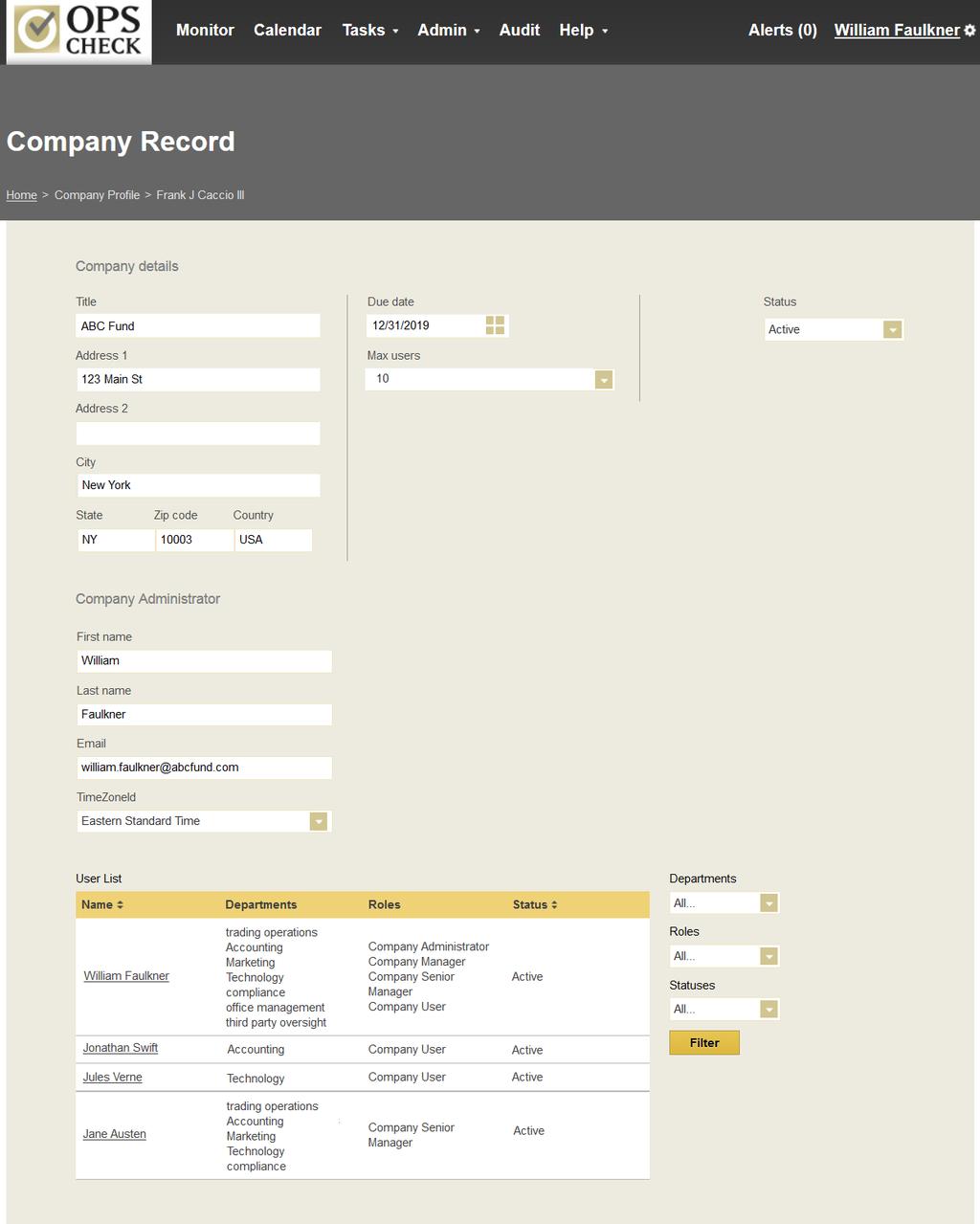 7. Company Profile The company s profile information is only available for the Company Administrator user role. The screen is shown on Figure 5.