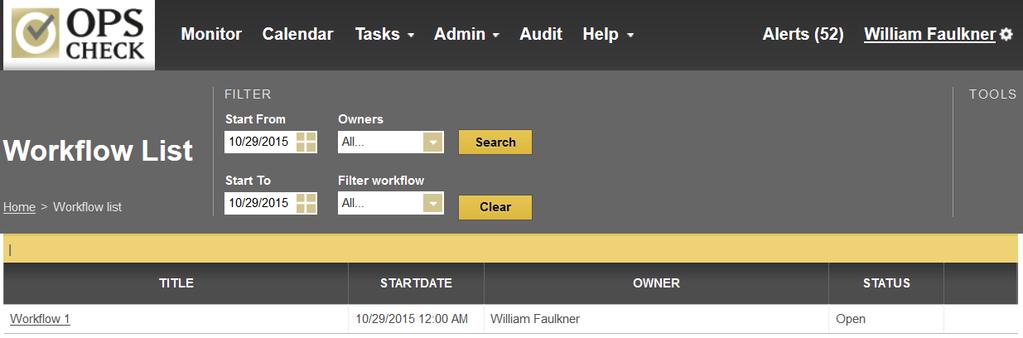 Upon clicking save workflow you will be brought to the workflow list.