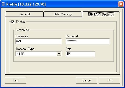 netapp Probe Configuration ONTAPI Settings Tab The ONTAPI tab allows you to