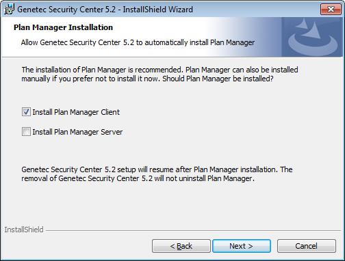 Install an expansion server 21 In the Plan Manager Installation page, select the Plan Manager components you wish to install on this computer. Plan Manager Client.
