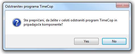 52 POGLAVJE 4. RAZVOJ APLIKACIJE 4.9 Odstranitveni program Aplikacija omogoča tudi preprosto odstranjevanje z zagonom uninstall Time- Cop programa.