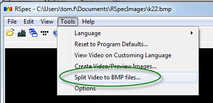 ) A new command on the top tool bar allows you to split the frames in a video into individual bmp image files.