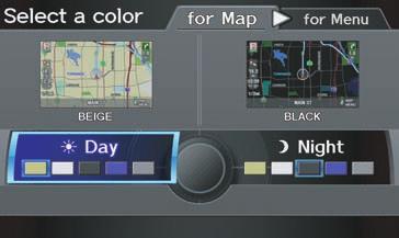 Map Color Allows you to choose the map color from one of five colors for the Day and Night modes. Press the CANCEL button to return to the previous screen.