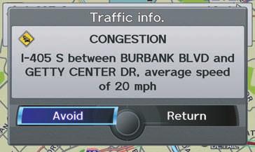 Say Display traffic incidents or Display traffic list, and select the On Route tab on the Traffic list screen.