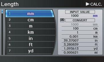 Information Features 4. Select the base unit (e.g., mm) that you wish to convert to some other unit. All other units will change automatically depending on the base unit value.