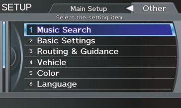 System Setup SETUP Screen (Other) Select the Other tab by moving the Interface Dial to the right to view additional SETUP functions and the