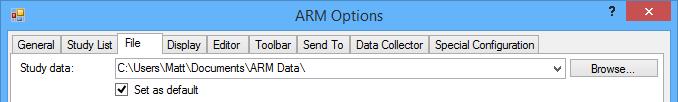 Go to File tab of Tools - Options to define the location to store automatic backups of changes to ARM studies.