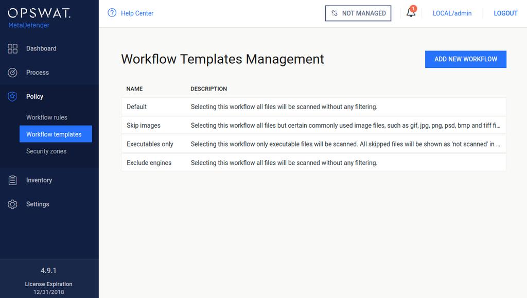 These workflow templates define the scanning methods that can be used by the rules.