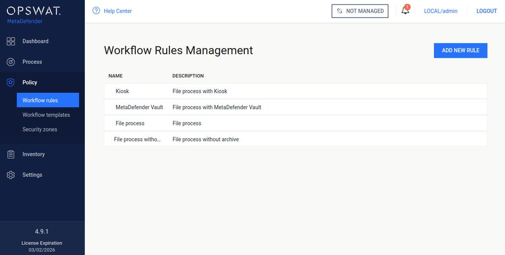 Workflow rules The following actions are available: new rules can be added existing rules can be viewed existing rules can be modified existing rules can be deleted Rules