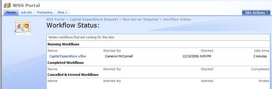 workflow is in progress, activate the item drop-down and click the View Workflow