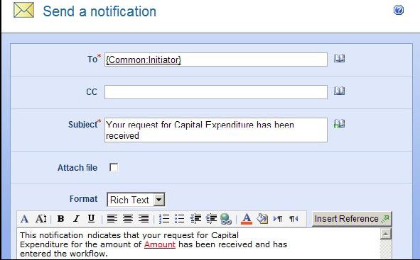 4. In the same way as Tutorial 1, make the initiator the To: recipient of the email and fill in an