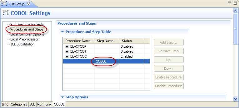 13. Still in the COBOL tab, click Procedures and Steps.