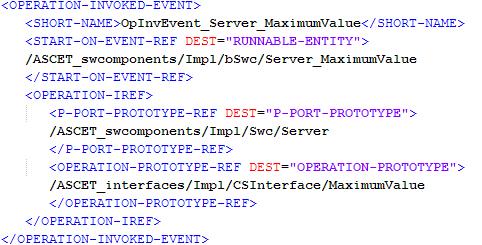 Each <OPERATION-INVOKED-EVENT> element must specify: the <SHORT-NAME> to refer to the event, which can be edited manually in ASCET by the user a <START-ON-EVENT-REF