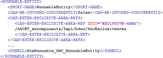 Internal Behavior Figure 56: Use of the exclusive area SwcExclusiveArea in RunnableEntity In the definition of the <RUNNABLE-ENTITY>