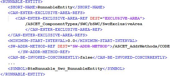 Listing 94: ARXML code runnable entity with reference to exclusive area (AUTOSAR R3.1.