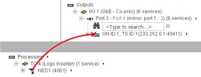 Passing a Service from the Logo Inserter to the Output Passing a Service from the Logo Inserter to the Output In the Outputs tree, browse to the outgoing TS in which the service must be passed.