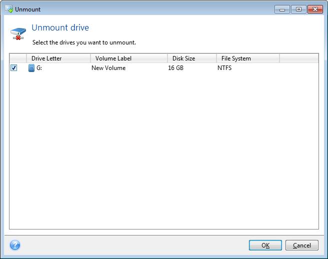 If you have mounted several partitions, by default all of them will be selected for unmounting.