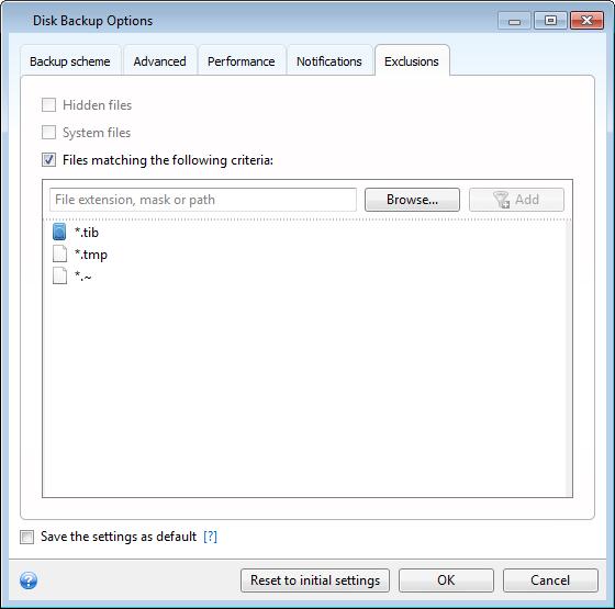 How to use the default exclusion settings After you have installed the application, all the exclusion settings are set to the initial values.