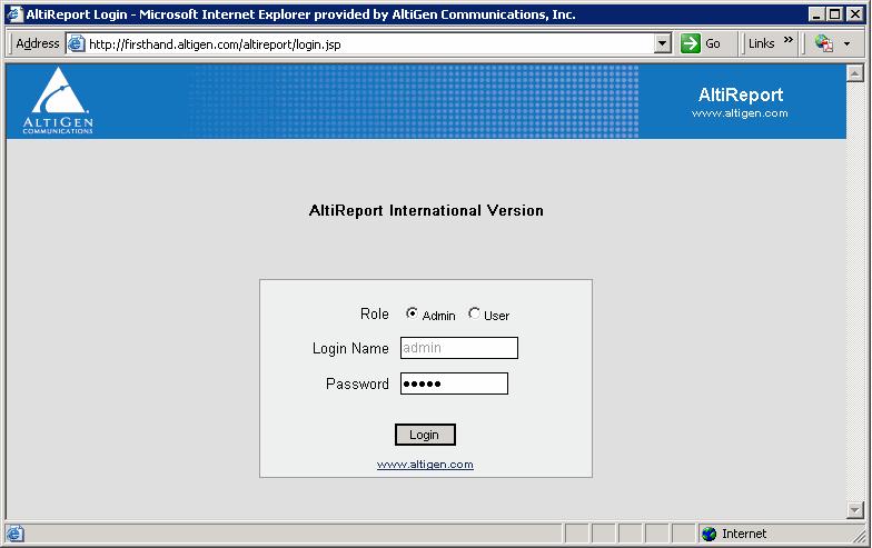 Chapter 2: Using AltiReport C HAPTER 2 Using AltiReport When logging into AltiReport, you can log in as an Admin role to access AltiReport administrative and configuration functions or as a User to
