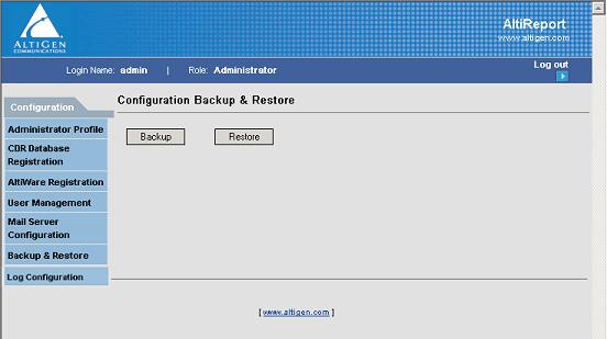 The backup and restore functions in AltiReport will back up and restore configurations and settings from the