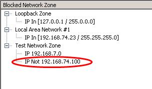 main Blocked Network Zone list: To edit an IP Address in the blocked list 1. Select the IP Address from the blocked list and click the icon to bring up the 'Edit Blocked Address' dialog box. 2.