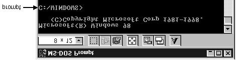 Figure 6 The prompt in the MS-DOS Prompt application. The prompt shows your current directory.