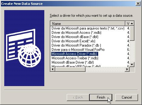 558 Chapter 18 Configuring MS Access, MySQL, and Oracle9i Select a Driver for the New System DSN In the Create New Data Source window, Figure 18 2, choose the Microsoft Access Driver (*.