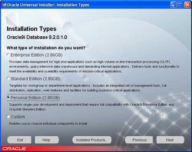 18.3 Installing and Configuring Oracle9i Database 567 3. Select a product to install. On the fourth screen displayed (Figure 18 7), you select which product to install.