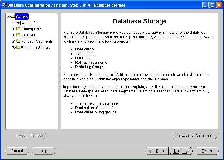 18.3 Installing and Configuring Oracle9i Database 579 8. Specify storage parameters.