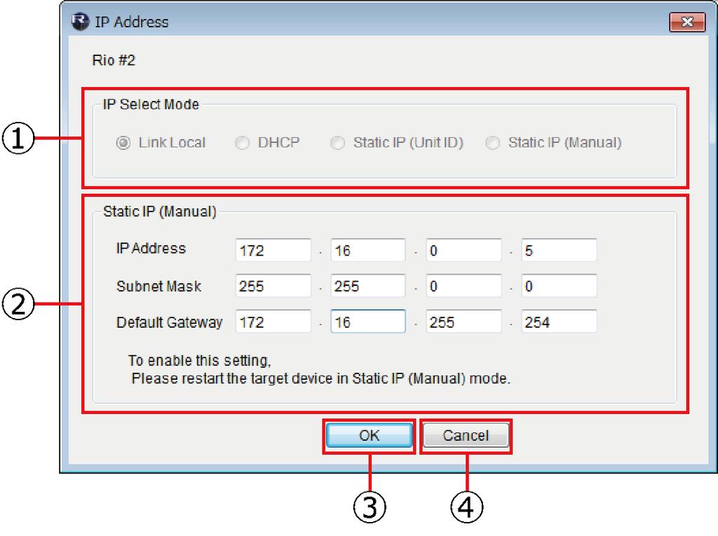 IP Address dialog box This appears when you click the [Set IP Address] button in the "Device Information" dialog box.