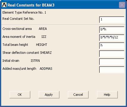 > Add The Element Type for Real Constants window should appear. From this window, select Beam 3 as the element type.