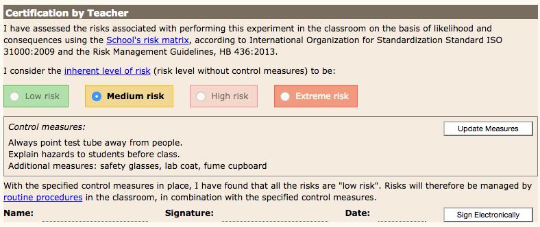 10 If the classroom component of the experiment has a high or extreme level of inherent risk, additional approval will need to be obtained from an authorized person.