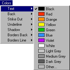 Setting colors Setting a color for a character ❿ To set a color for the current selection of characters: 1 Select Text in the Colors menu. A hierarchical menu is then displayed.