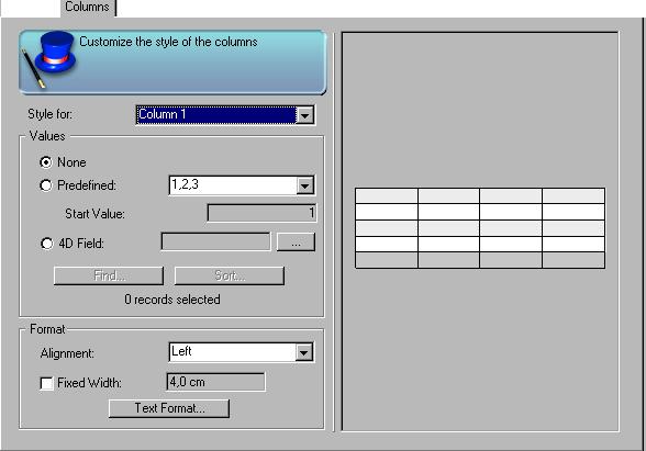 The Vertical separator check box lets you choose whether you want to display separators between columns. When you click the More... button, the Character dialog box is displayed.