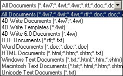 Chapter 3 Managing 4D Write Documents Format Management 4D Write allows you to use different file formats when opening or saving a file.