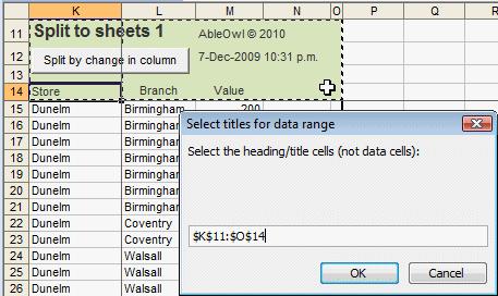 Here is the first prompt for the heading cell selection The prompt allows selection by mouse or keyboard The picture below shows the example data (on sheet mdata) and the prompt that appears when the