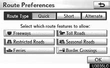 ) 1. Select Route. 2. Select Preferences to change the conditions that determine the route to the destination. 3.